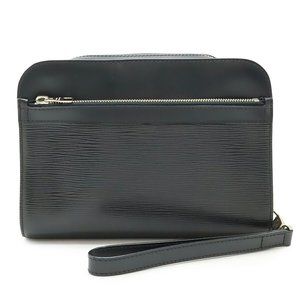 LOUIS VUITTON Black Leather Clutch Bag